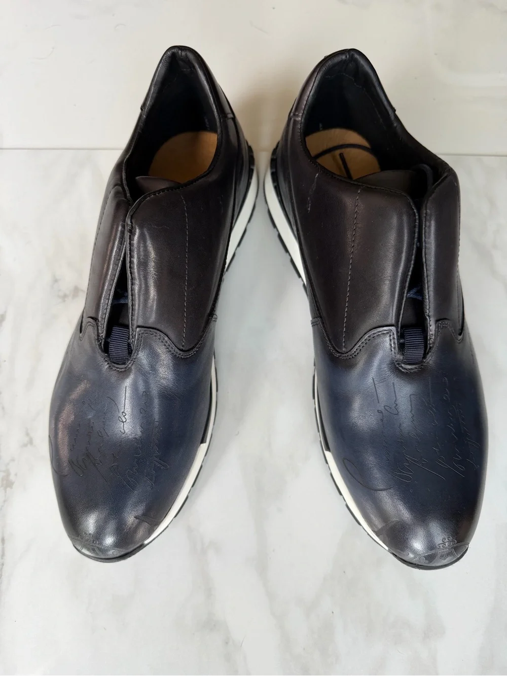 Men's Slip-On Leather Sneakers in Black and Navy